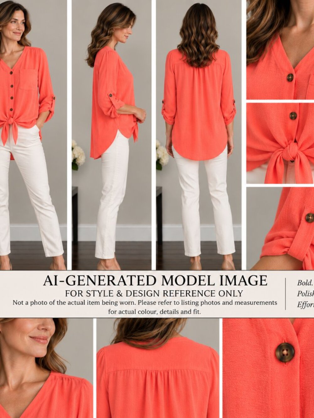Laura Coral Button-Front Tie-Hem Blouse. Like new.
